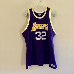 Vintage ’80s Lakers Magic Johnson Sand-Knit Medalist Purple Basketball Jersey